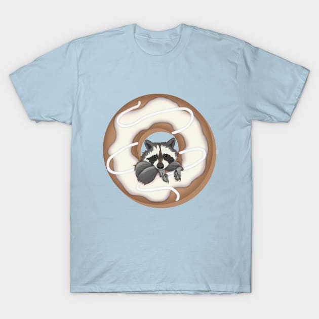 Cute raccoon and Yummy donut with white glaze T-Shirt by KateQR